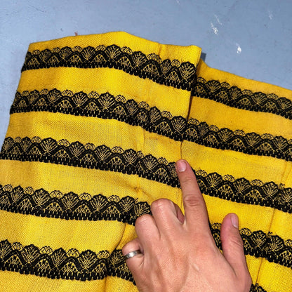 Vintage Marlies Handwebe Tyrol Skirt Yellow Wool Black Lace Trim Austria 50s