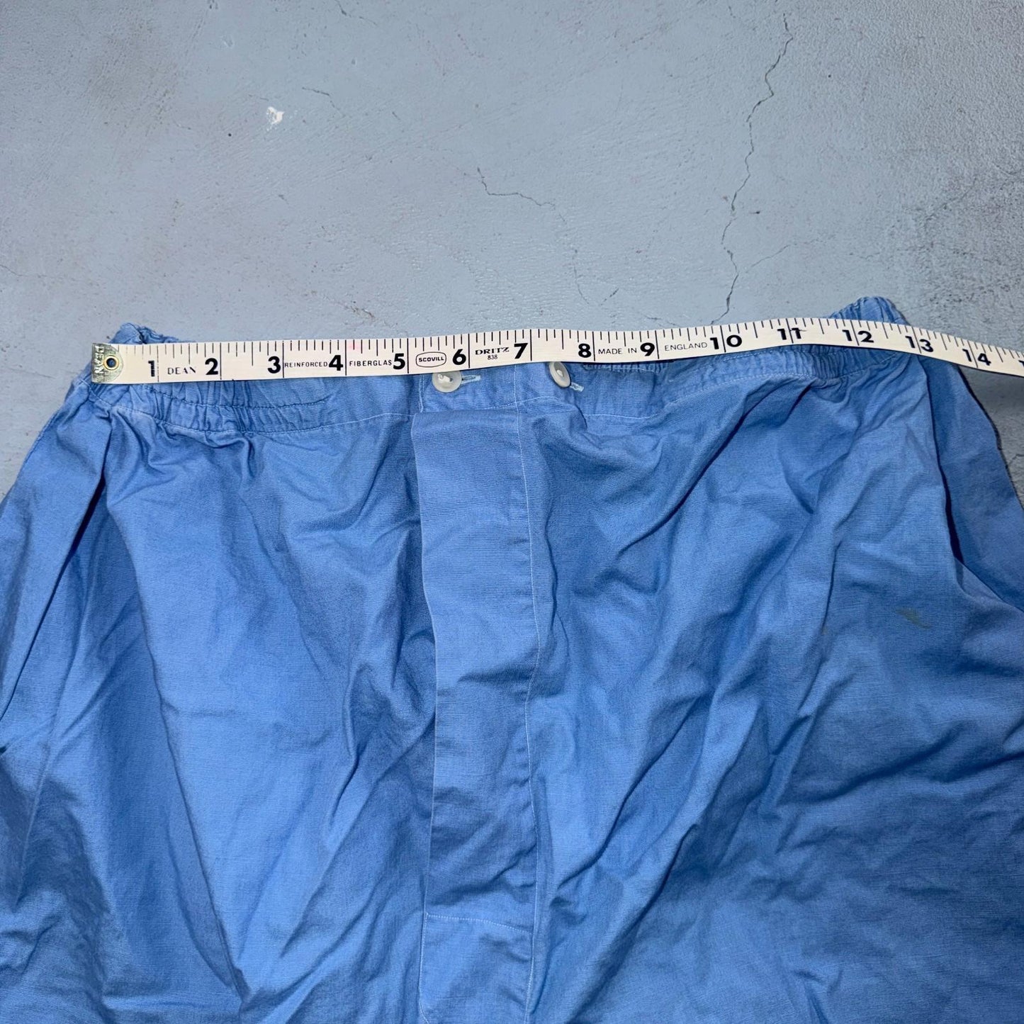 Vintage 50s 60s Blue Sanforized Sleepwear Pajamas Pair Pants Top Cotton Solid