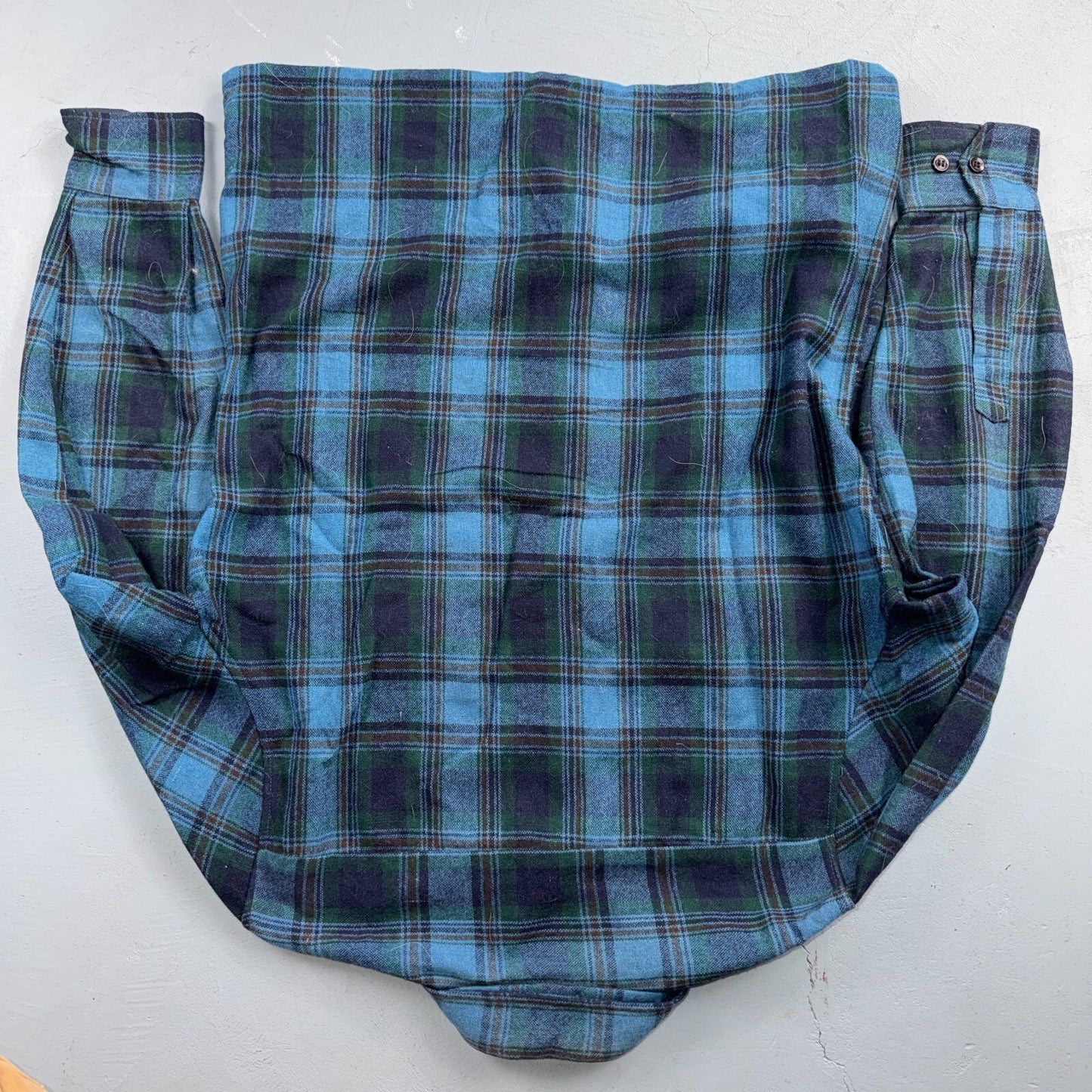 VTG 70s Selkirk Wool CPO Shirt Jacket Blue Green Plaid Rockabilly 1970s