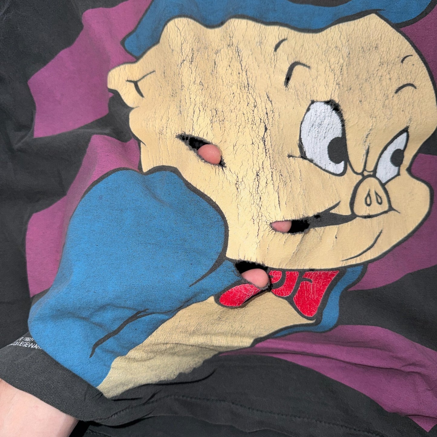 VTG 1993 Porky Pig Looney Tunes Thrashed Graphic T Shirt Warner Bros Cartoon Art