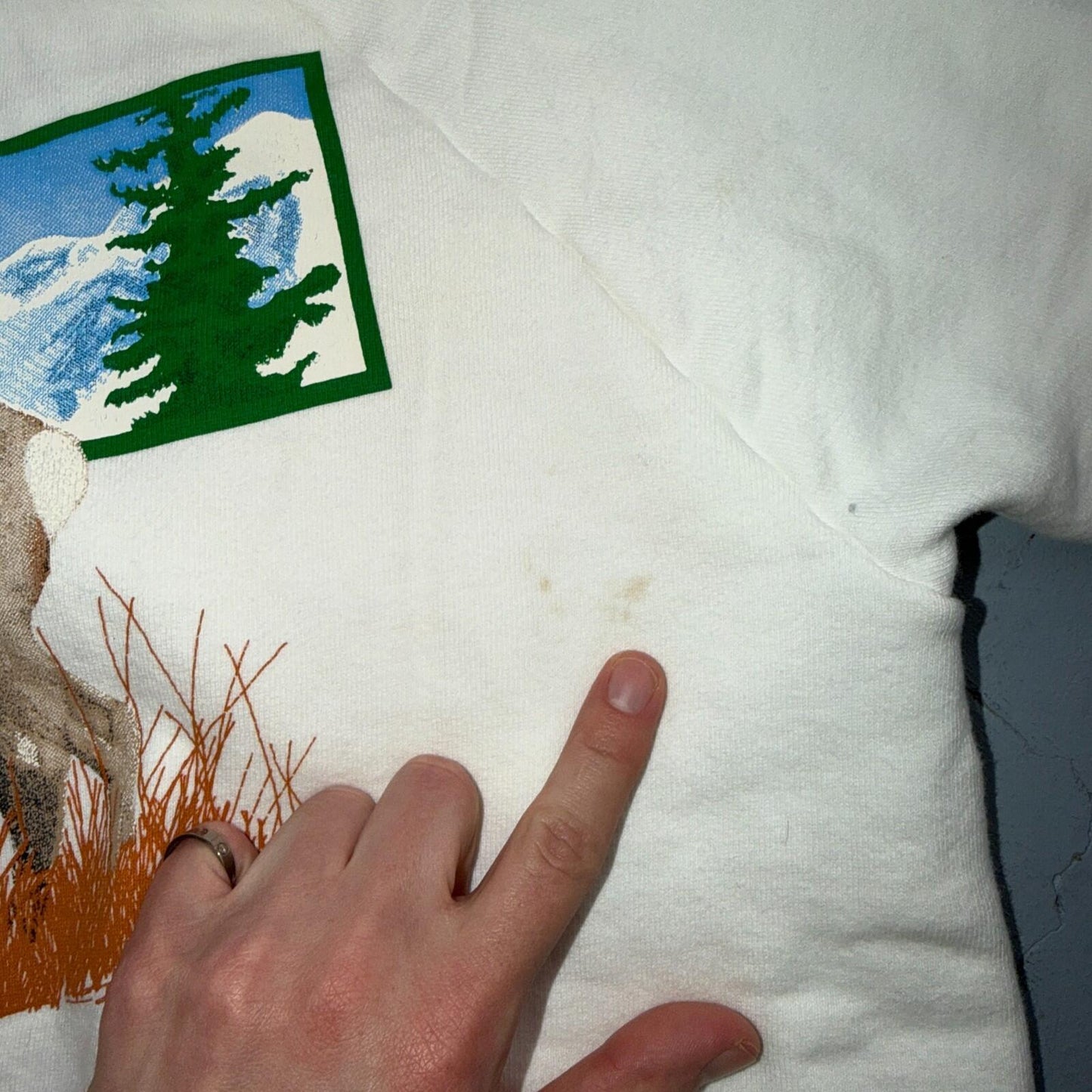 Vintage Deer Elk Wildlife Sweatshirt Mens XL White 80s Crewneck Hunting Animal