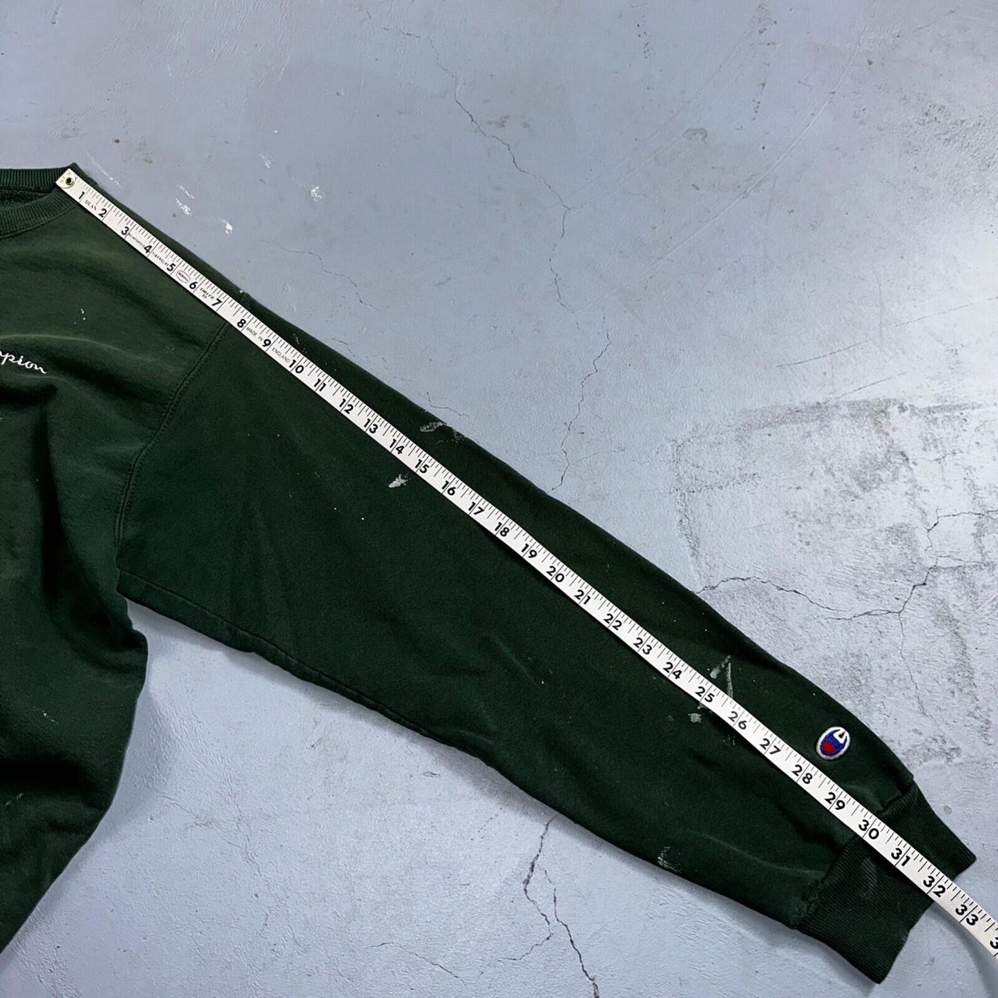 Champion 90s USA Sweatshirt VTG Crewneck Green Thrashed Paint Stained Large
