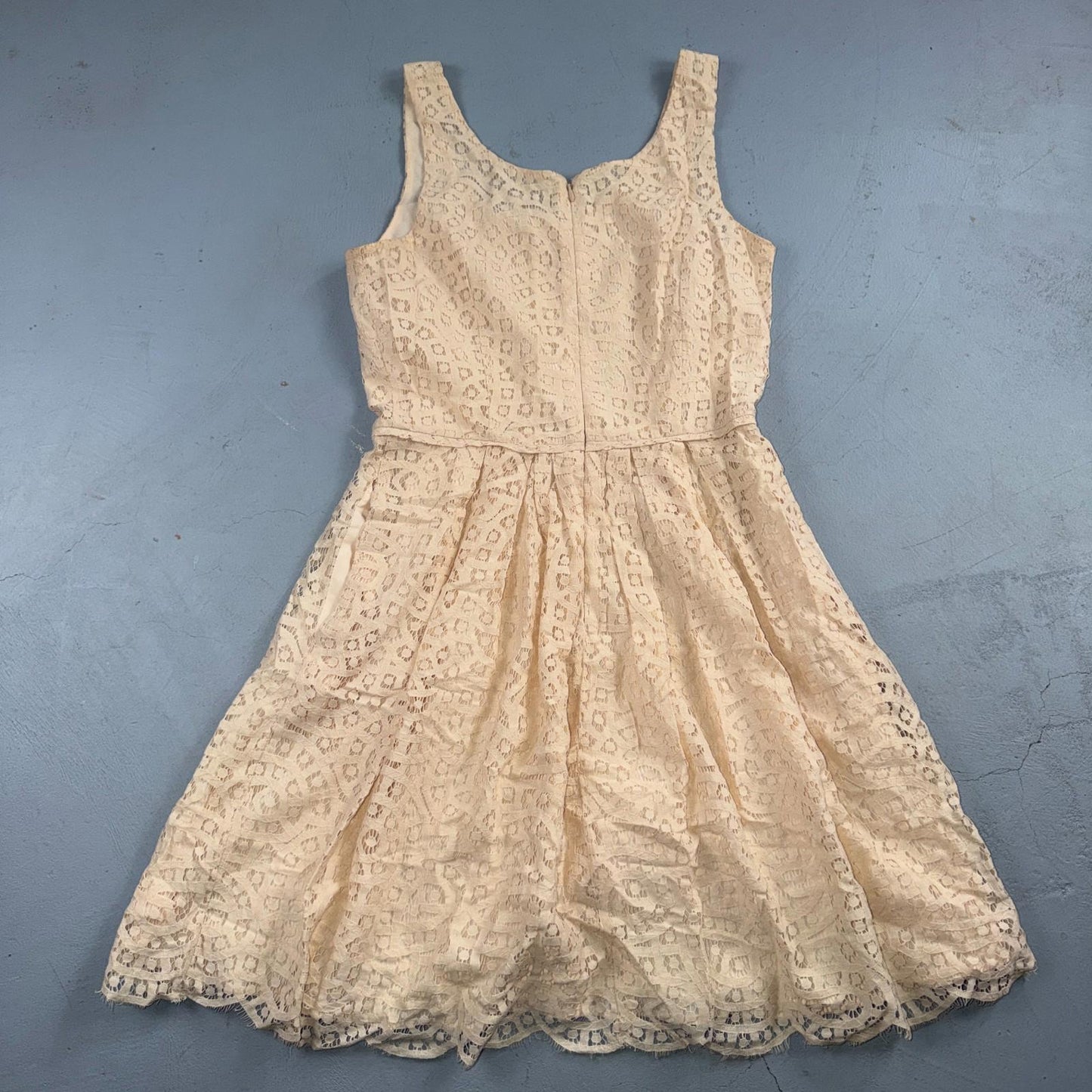 J Crew Lace Ivory Swirling Lace Pleated Sleeveless Dress Women's Size 4 Spring