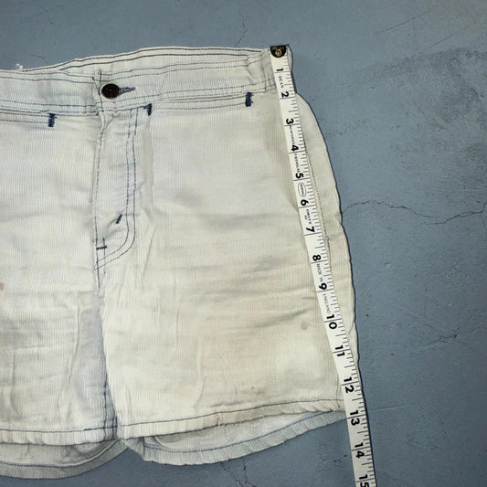 Levis Vintage 70s Corduroy White Tab Cutoff Shorts Faded Blue Thrashed 29 Fit 26