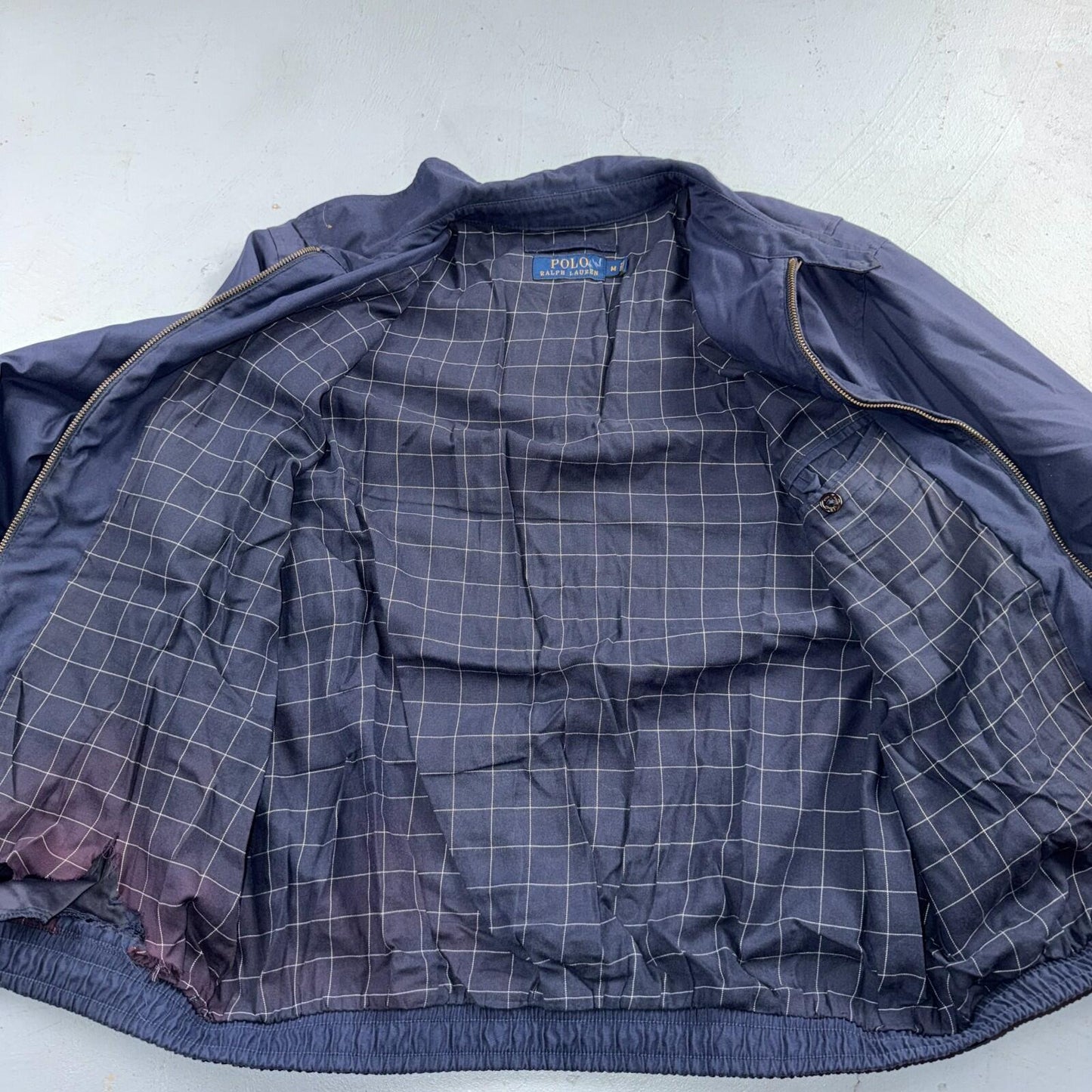 Polo Ralph Lauren Harrington Jacket Men M Solid Blue Striped Lined Y2K