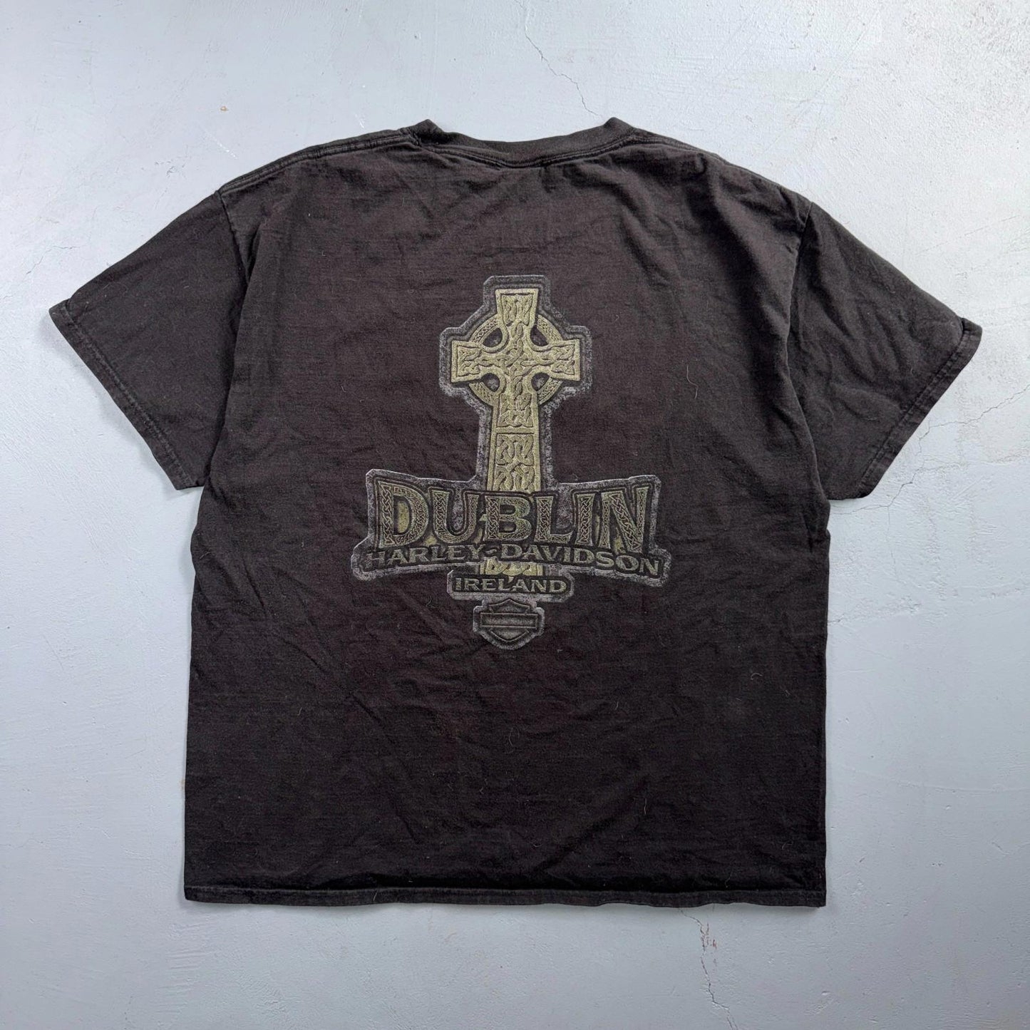 Harley Davidson Dublin Ireland Vintage T Shirt Y2K Black Promo Cross Motorcycle