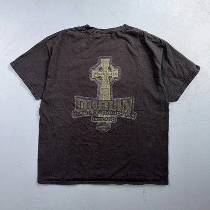 Harley Davidson Dublin Ireland Vintage T Shirt Y2K Black Promo Cross Motorcycle