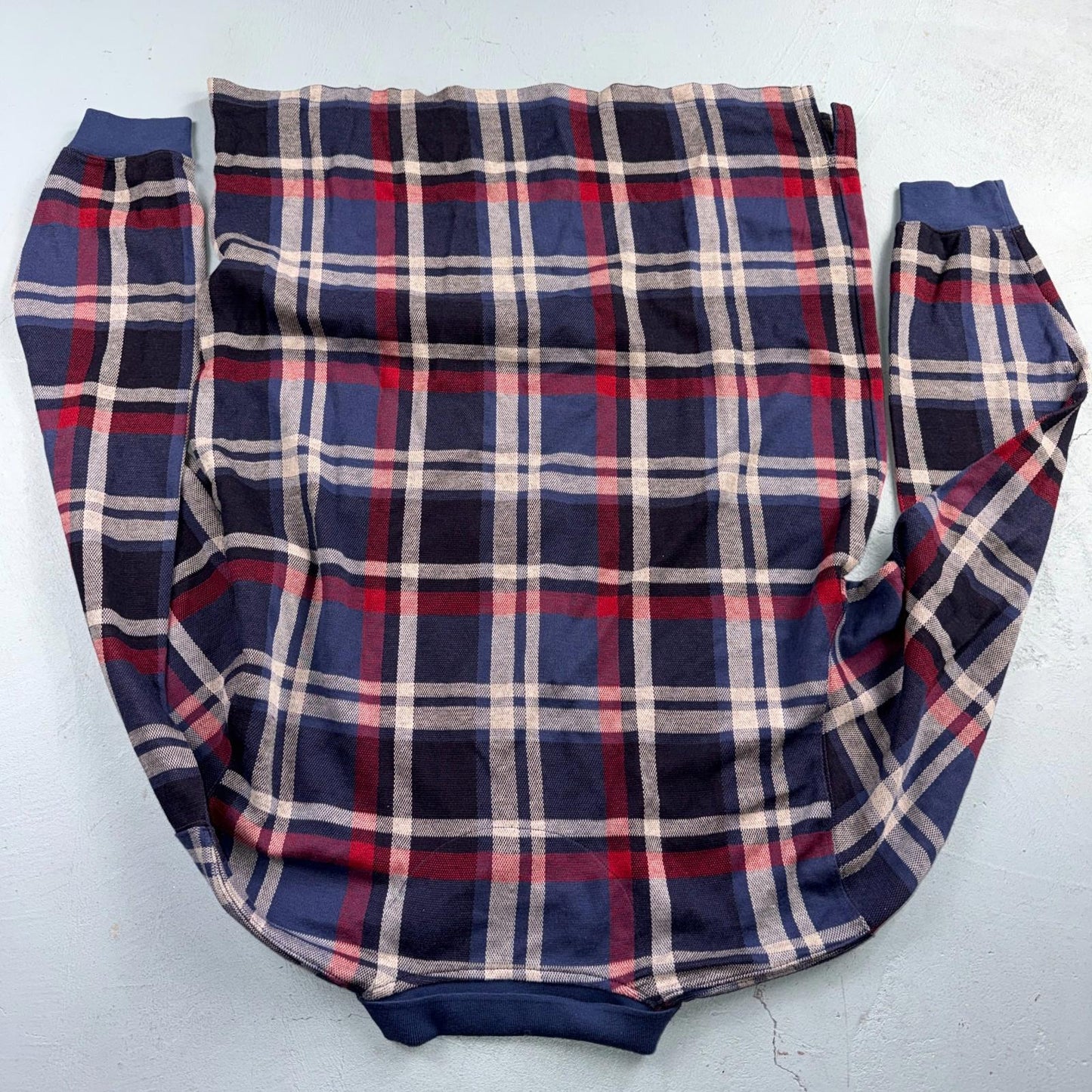 Vintage Eddie Bauer Plaid Quarter Zip Cotton Sweater Men’s M Red Blue Y2K