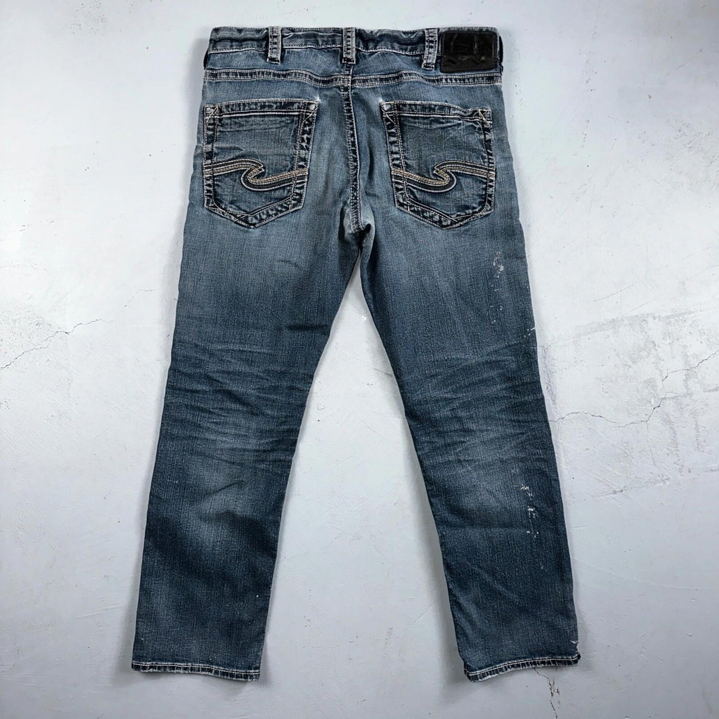 Silver Jeans Mens 34x30 Eddie Blue Denim Stretch Straight 5 Pocket Whiskering
