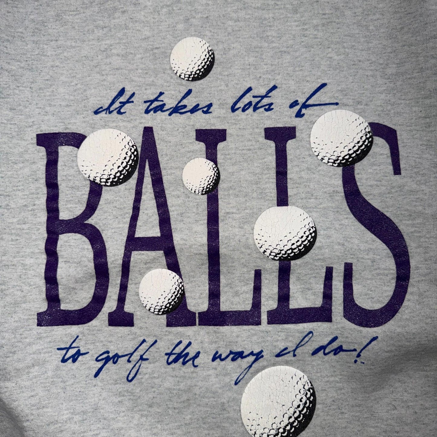 VTG Golf Balls Crewneck Sweatshirt USA Funny Humor Jokes FOTL 90s Quote Text