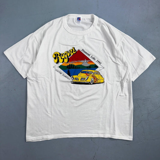 Diamond Lake Rogues Hot Rod VTG T Shirt USA Russell Athletic Cars Kampout Art Te