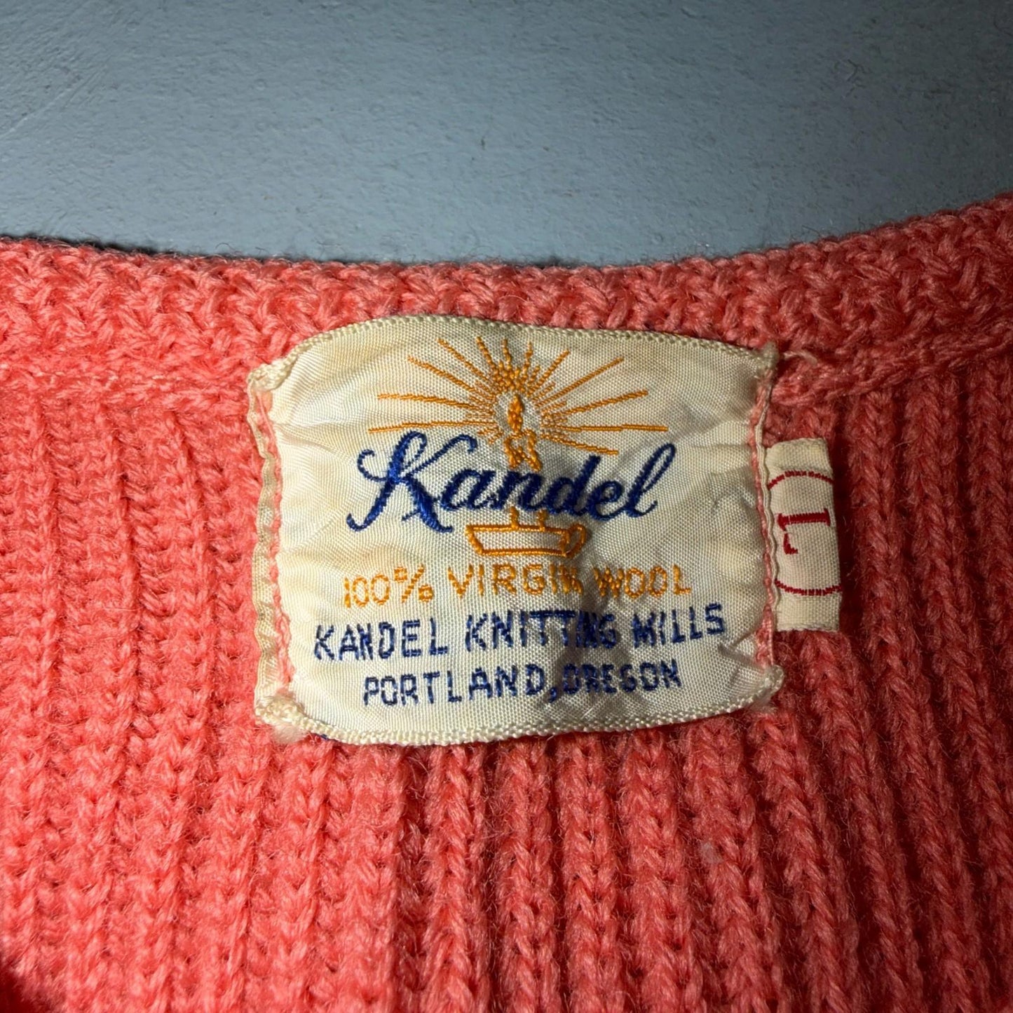 VTG 50s Kandel Oregon Woolen Mills Open Front Wool Sweater Cardigan Rockabilly L