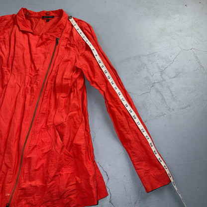 Eileen Fisher Cotton Coral Crinkle Asymmetrical Mock Neck Jacket Size Medium