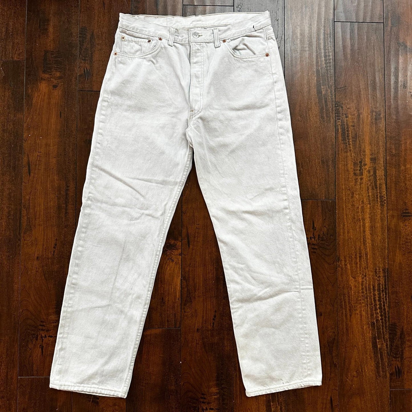 VTG USA Levis 501 Button Fly 90s Tag Jeans 80s 36x30 Act 32x29 Grey Faded White