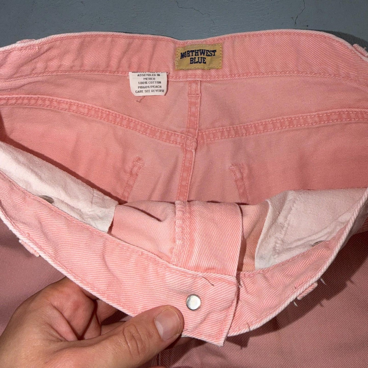 VTG Northwest Blue Size 12 Pink High Rise Tapered Jeans Mexico Made Peach Y2K