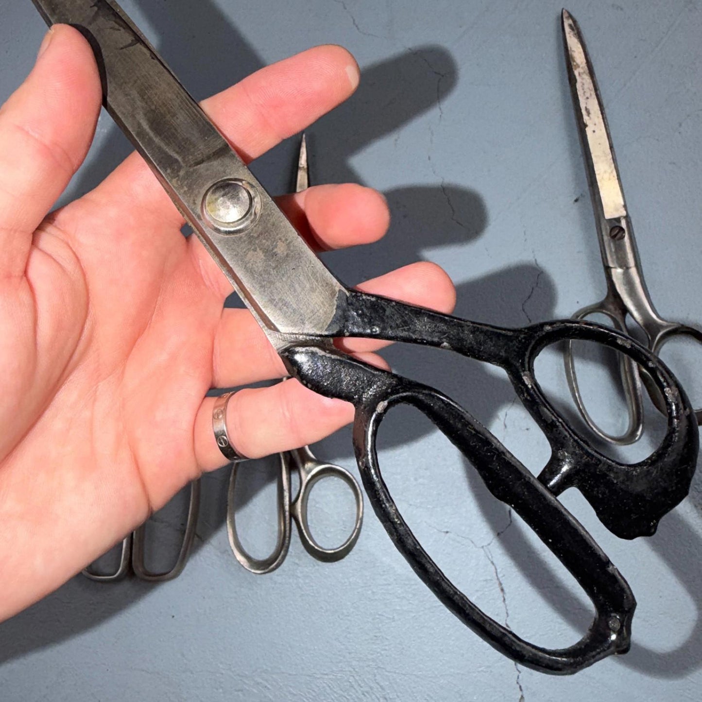 4 Pairs of Used Vintage Scissors Silver Handle Henkel Italy Steel Rare 60s