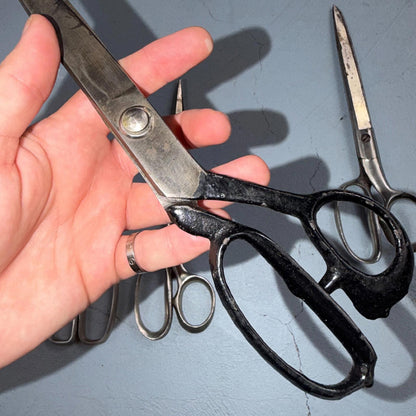 4 Pairs of Used Vintage Scissors Silver Handle Henkel Italy Steel Rare 60s