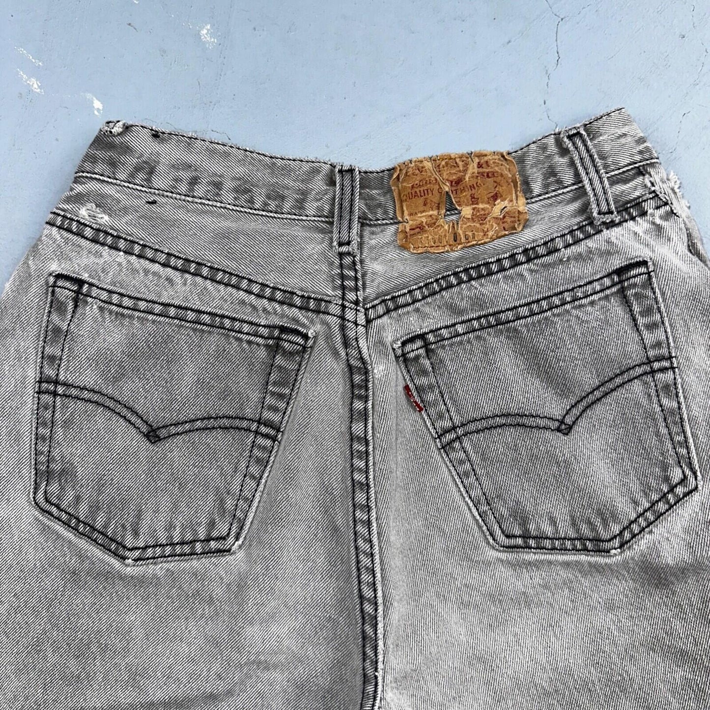 Levis 501 Vintage 90s USA XX Straight Leg Jeans Black Faded Grey Wash Act 25x30