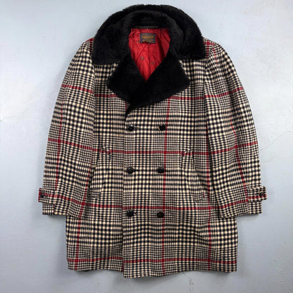 VTG Pendleton Jacket Black Plaid Wool USA Double Breast Chore Car Coat 60s 1960s
