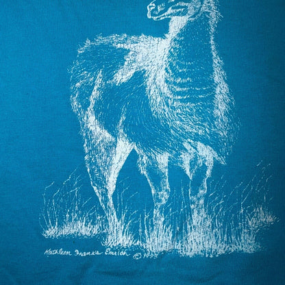 Oneita XL Blue VTG T Shirt Alpaca Llama Blue Long Sleeve Art Graphic Animals