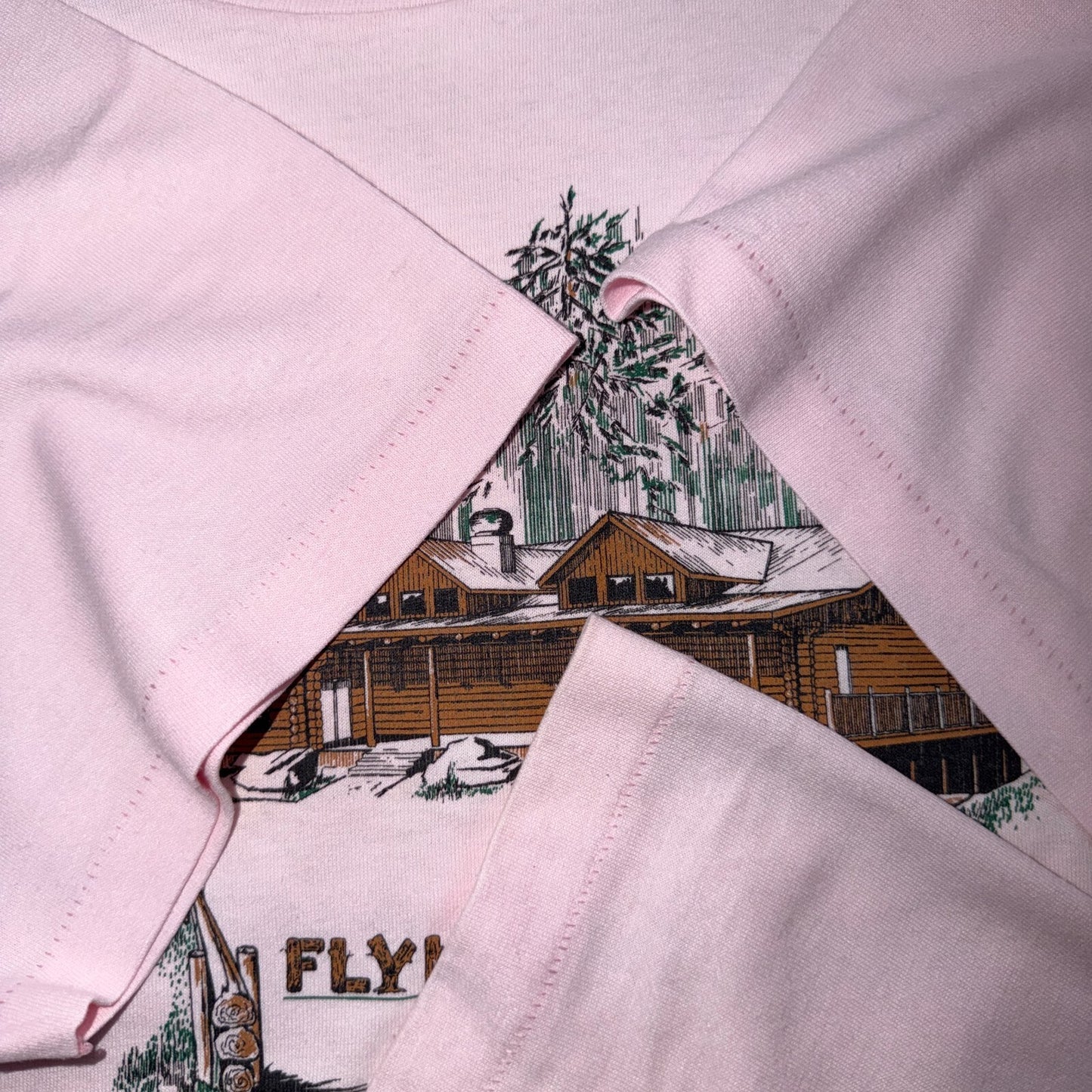 VTG 90s Flying M Ranch Yamhill Oregon T Shirt Pink Western Lodge Cabin Western