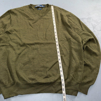 Polo Ralph Lauren Wool Sweater V-Neck Mens Size XL Green VTG Pullover