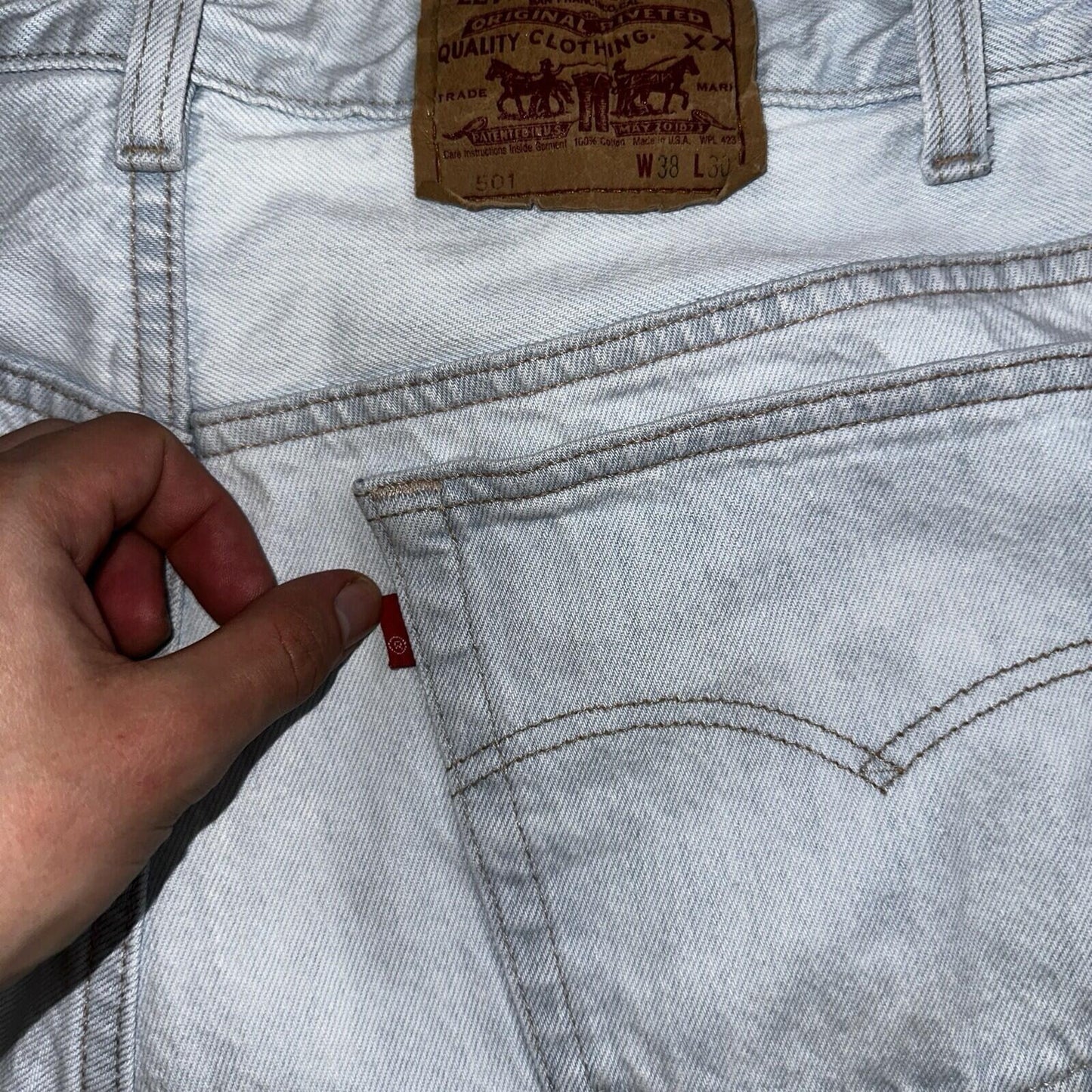 Levis 501 Vintage 90s USA XX Straight Leg Jeans White Light Wash 38x30 Act 34x29
