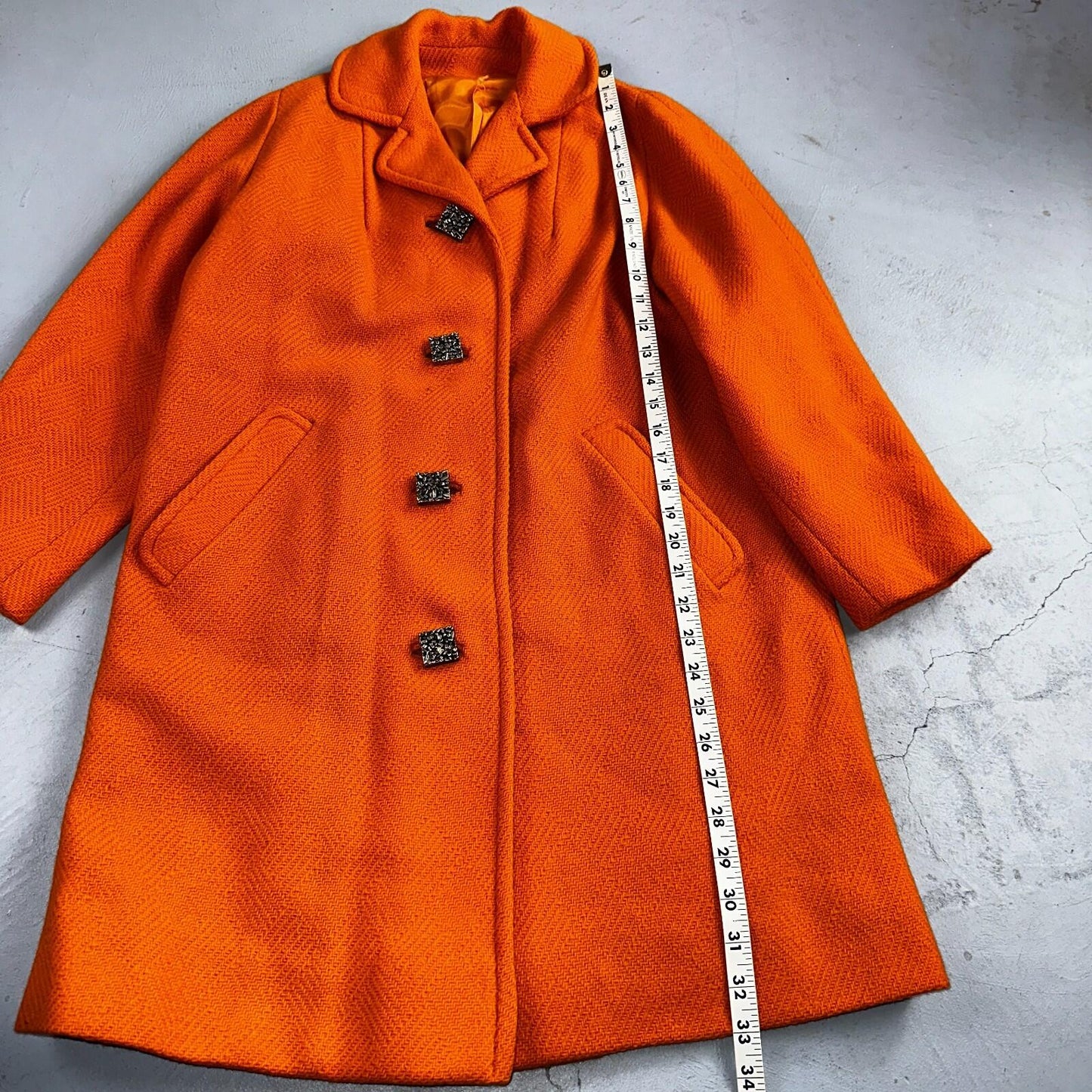Vintage Lassie Junior Orange Wool Coat Mod 60s Button Up Retro Rockabilly S