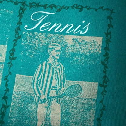 Antique Tennis Sports 90s VTG T Shirt Tultex USA Racquet Stamps Graphic Tee