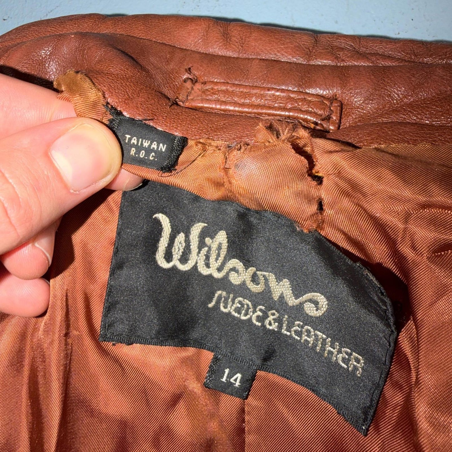VTG Wilsons Women's Brown 100% Leather Jacket Trench Car Coat Belted 80s 90s