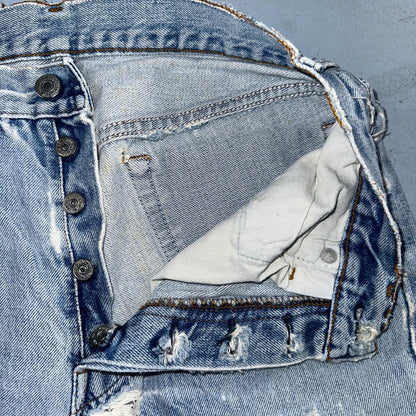 Levis 501 Vintage 80s Redline Selvedge USA XX Jeans Light Wash Thrashed Ac 28x26