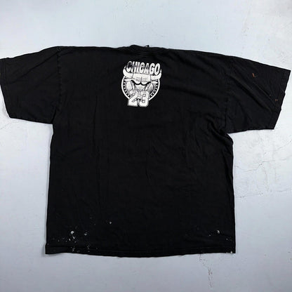 VTG 90s Chicago Bulls 23 Spellout Skyline T Shirt Pro Tag 3XL Jordan USA NBA