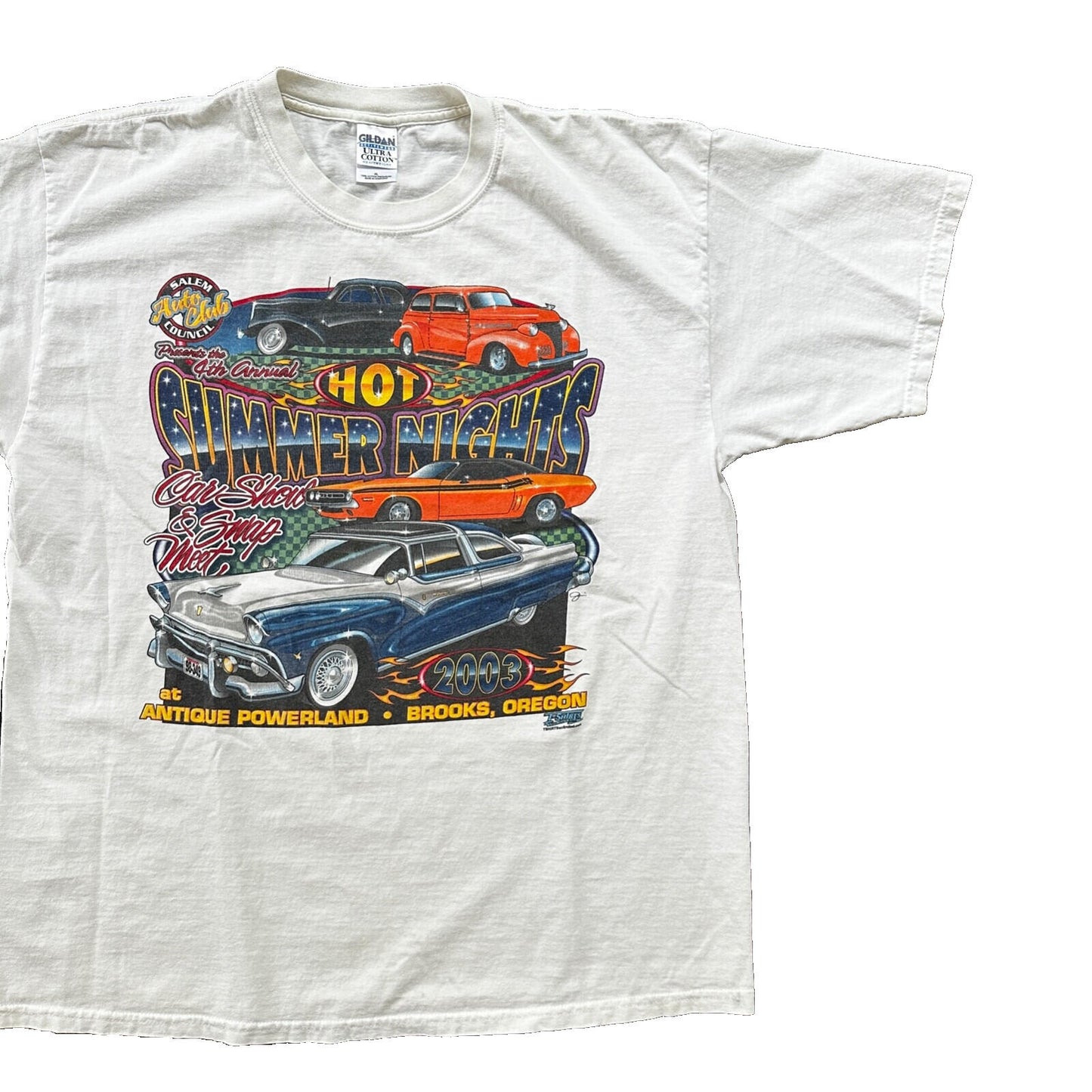 Hot Summer Nights Racing Cars VTG T Shirt 2003 Brooks Oregon PDX Muscle Y2K