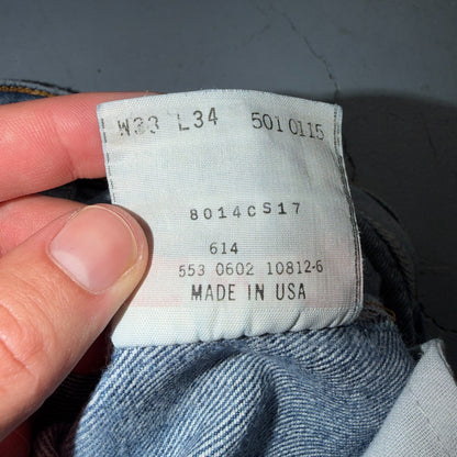 Levis 501 Vintage 90s USA XX Straight Leg Jeans Blue Light Wash 33x34 Act 32x32