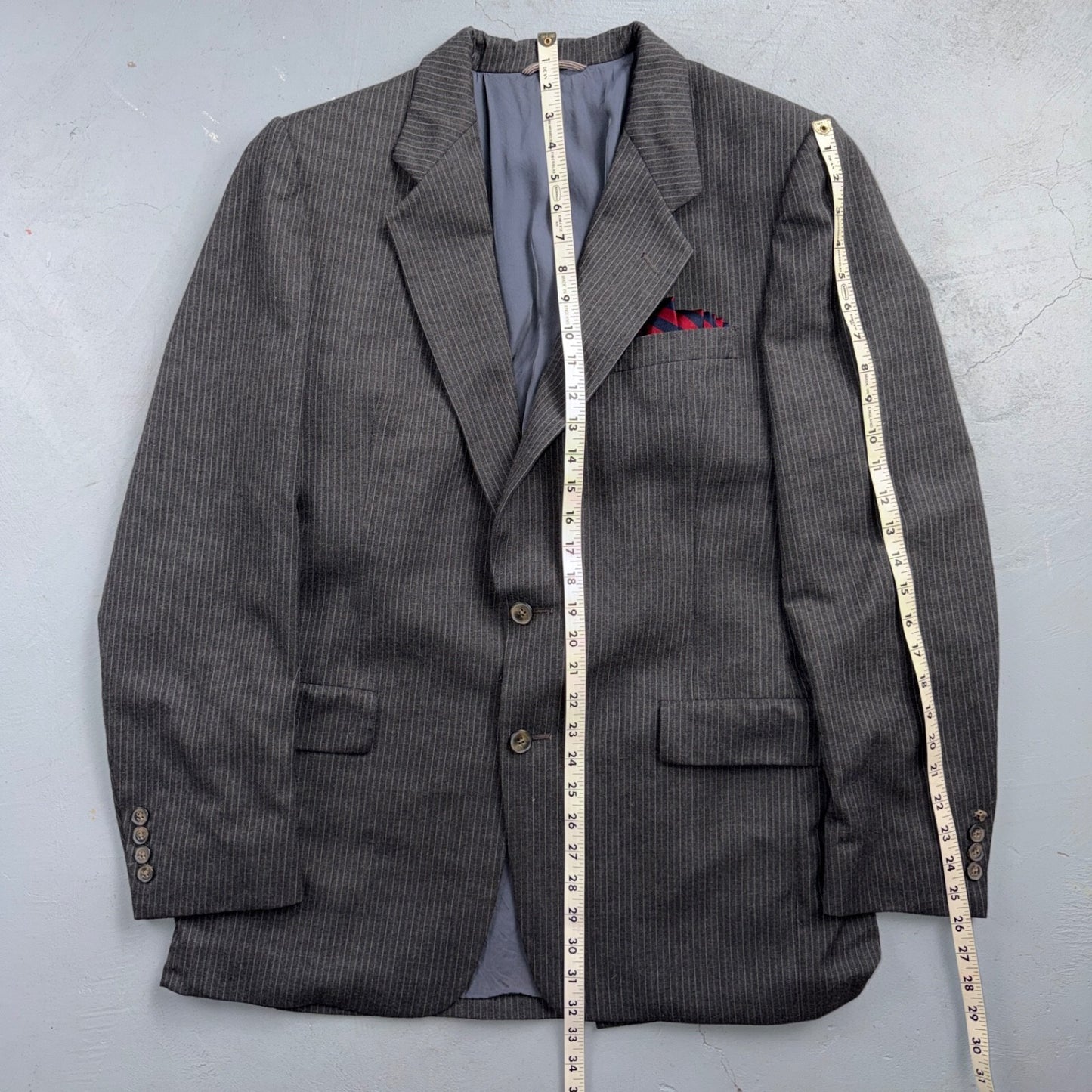 VTG 80s Christian Dior 3 Piece Suit 3pc Wool Gray Pinstripe 40 34x32 Pants Vest