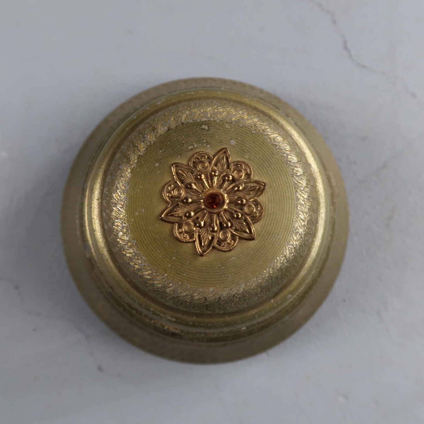 Old Antique Powder Box Pewter/bronze Tone Romantic Girl Plays Music VTG Art