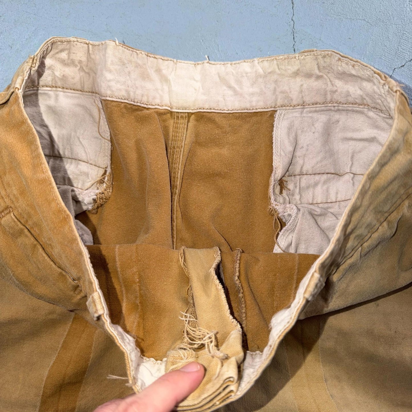 Vintage 50s 60s Zipper Pants Mens 32x24 Khaki Casual Creased Outdoor Rockabilly