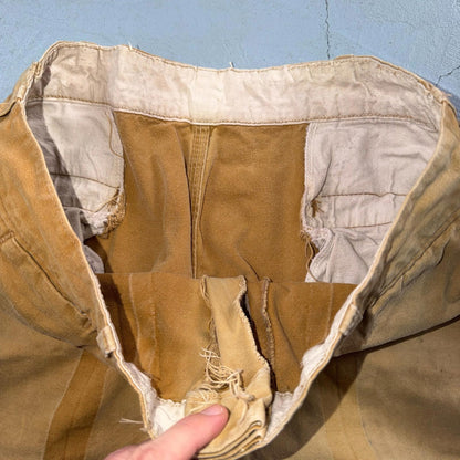 Vintage 50s 60s Zipper Pants Mens 32x24 Khaki Casual Creased Outdoor Rockabilly