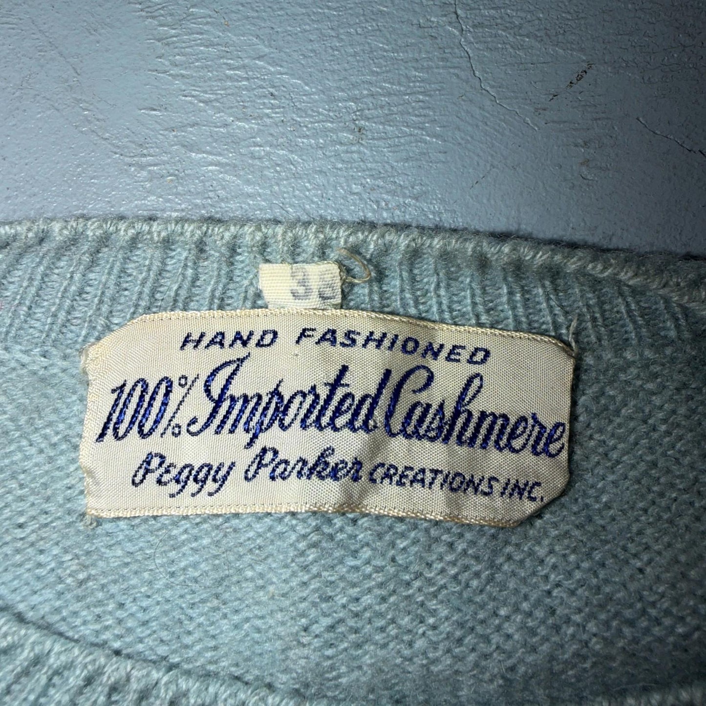VTG 1940s 1950s Wool Cashmere Sweater Rockabilly Womens Mod Knit Blue Peggy Park