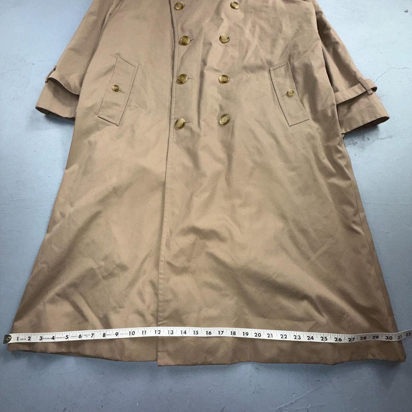 Burberry Mens 42L Trench Coat Jacket Camel Hair Double Breasted Wool Liner VTG
