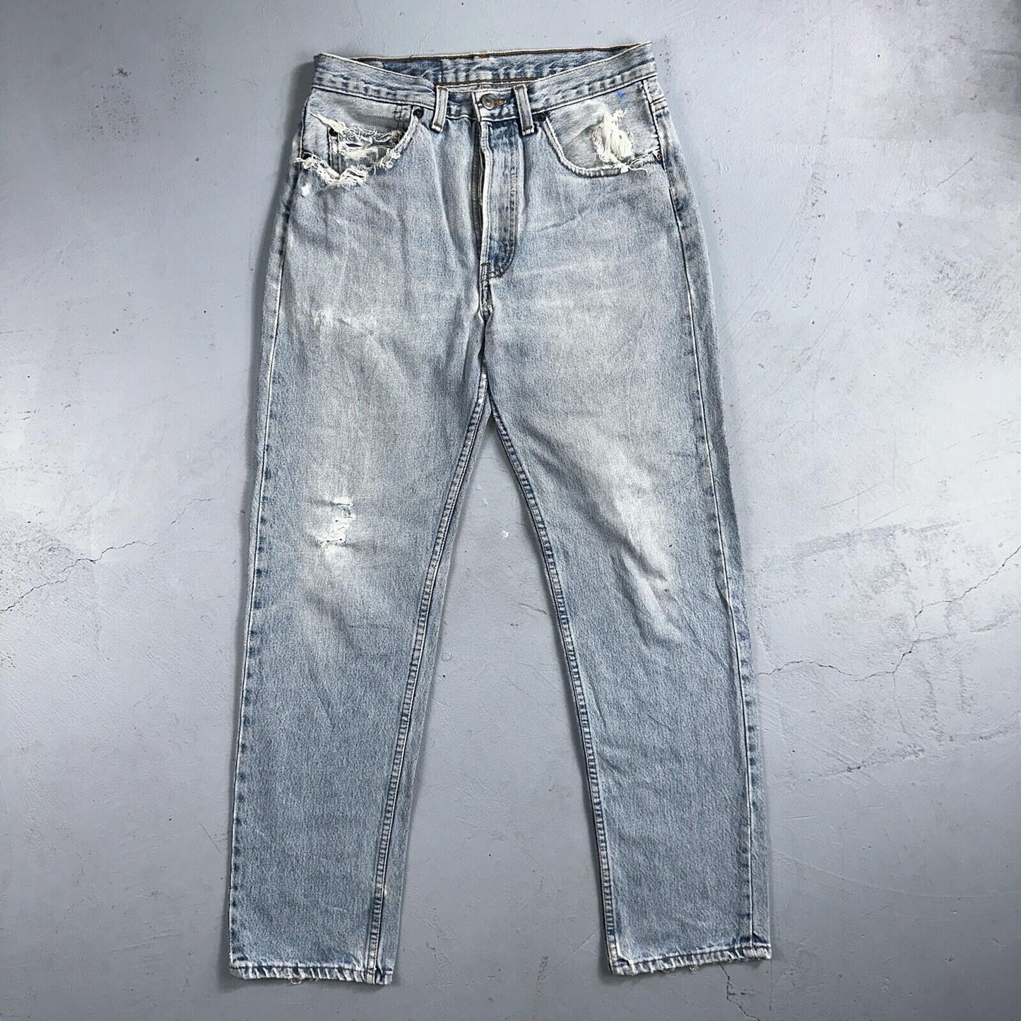 Levis 501 Vintage 90s Straight Leg Jeans 32x30 80s Light Wash Act 28x30 Thrashed