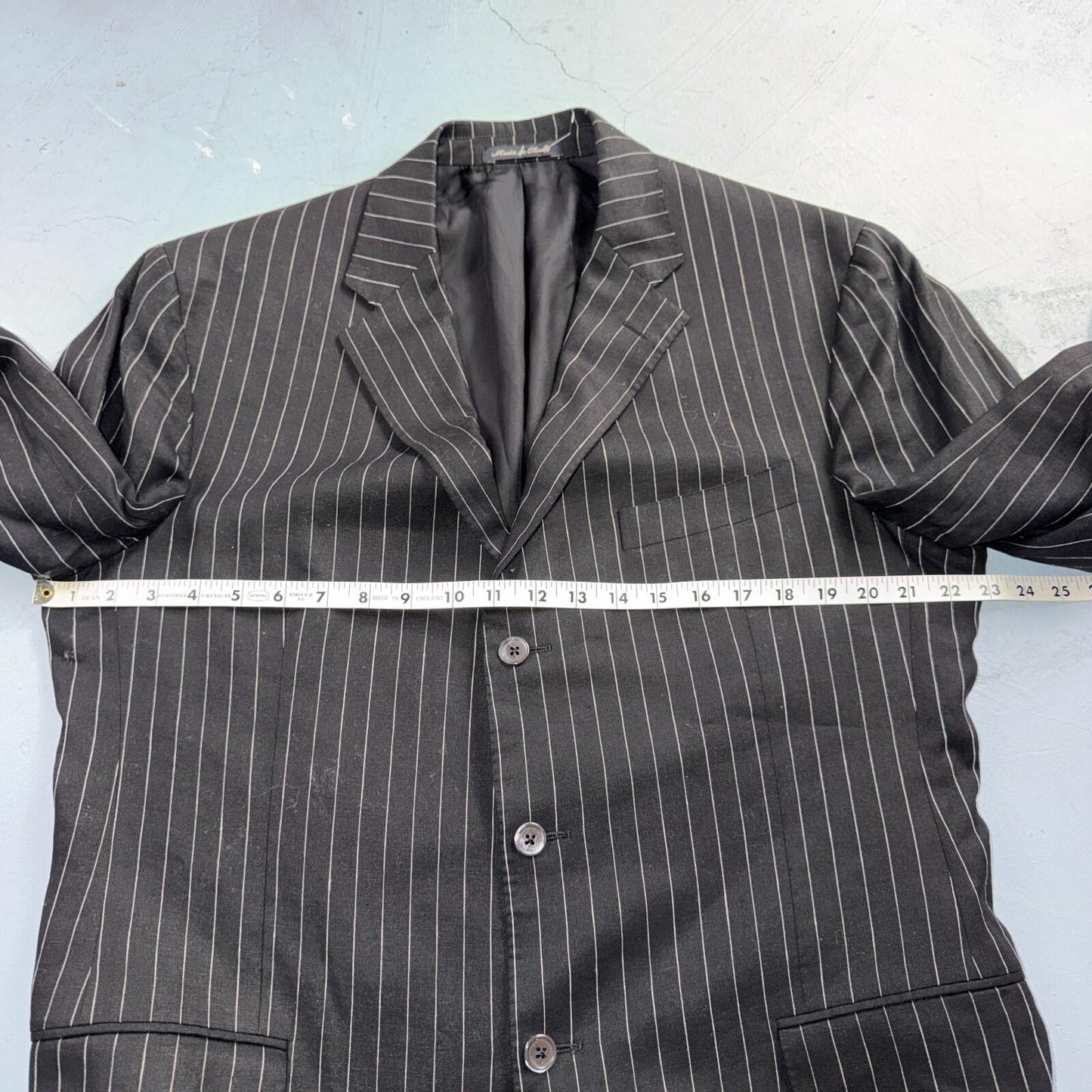 Ralph Lauren Purple Label Black Linen Suit Jacket Mens 44R Pinstripe $3,995 VTG