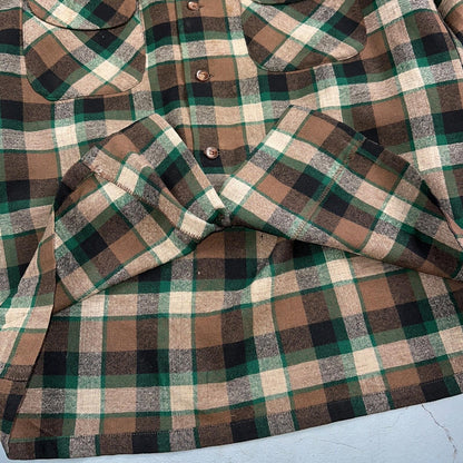 Pendleton 1950s Loop Collar Board Shirt Wool Plaid Flannel Shirt Brown Green VTG