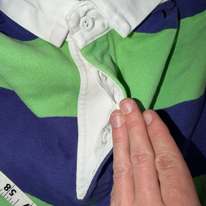 VTG Lands End Rugby Shirt Mens M Heavy Cotton Polo 80s 90s USA Stripe Blue Green