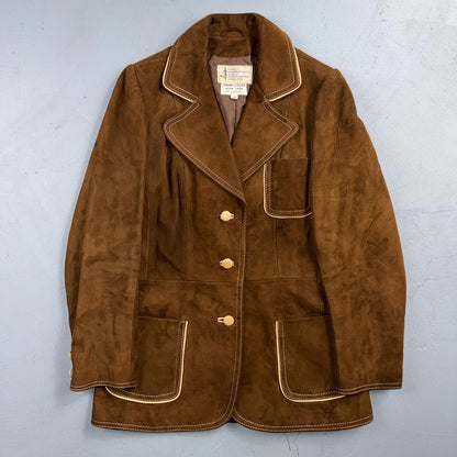 VTG Penneys 70s Suede Leather Button Up Jacket Brown Boho Hippie Western Sz 12