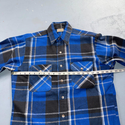 VTG Five Brother Shirt Mens M Shadow Plaid Flannel USA Red 1980s 80s Blue Black