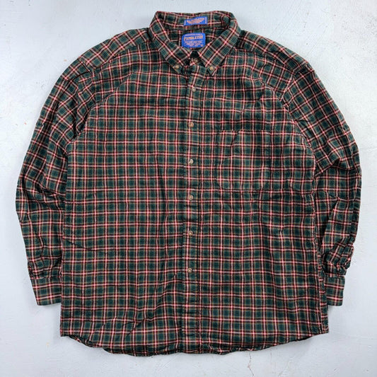 Pendleton Shirt Mens XL VTG Green Red Plaid Sir 100% Wool USA Fabrics VTG