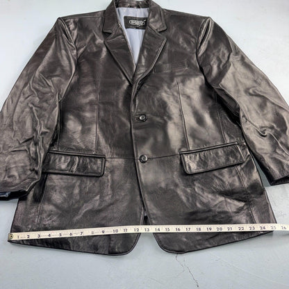 BGSD Mens Black Leather 2 Button Front Collared Jacket Size XL S Lambskin