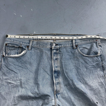 Levis 501 Vintage Y2K XX Straight Leg Jeans Rips Blue Light Wash 46x32 Act 42x28