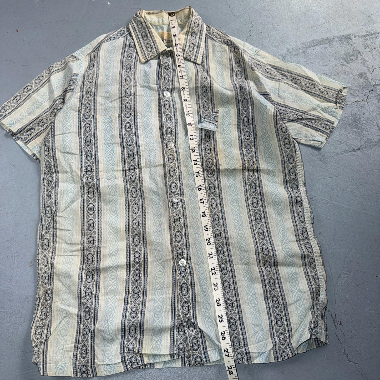Vintage 60s Van Heusen Checker Button Up Shirt Made In USA Small Rockabilly Blue